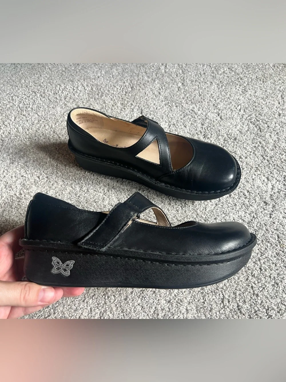 Alegria by PG Lite Dayna Size 37 Black Leather Mary Jane Shoes DAY-601